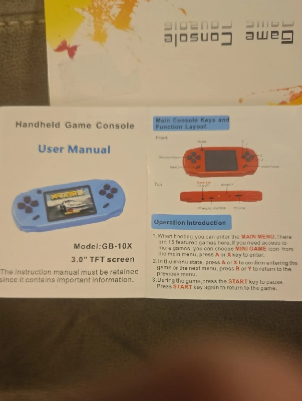 Portable Orange Handheld Game Console - Lightweight Retro Gaming Device
